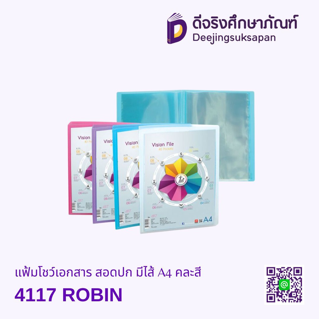 แฟ้มโชว์เอกสาร สอดปก มีใส้ 4117 A4 คละสี ROBIN